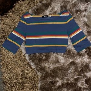 BDG Multicolor Striped 3/4 Sleeve Crop Top